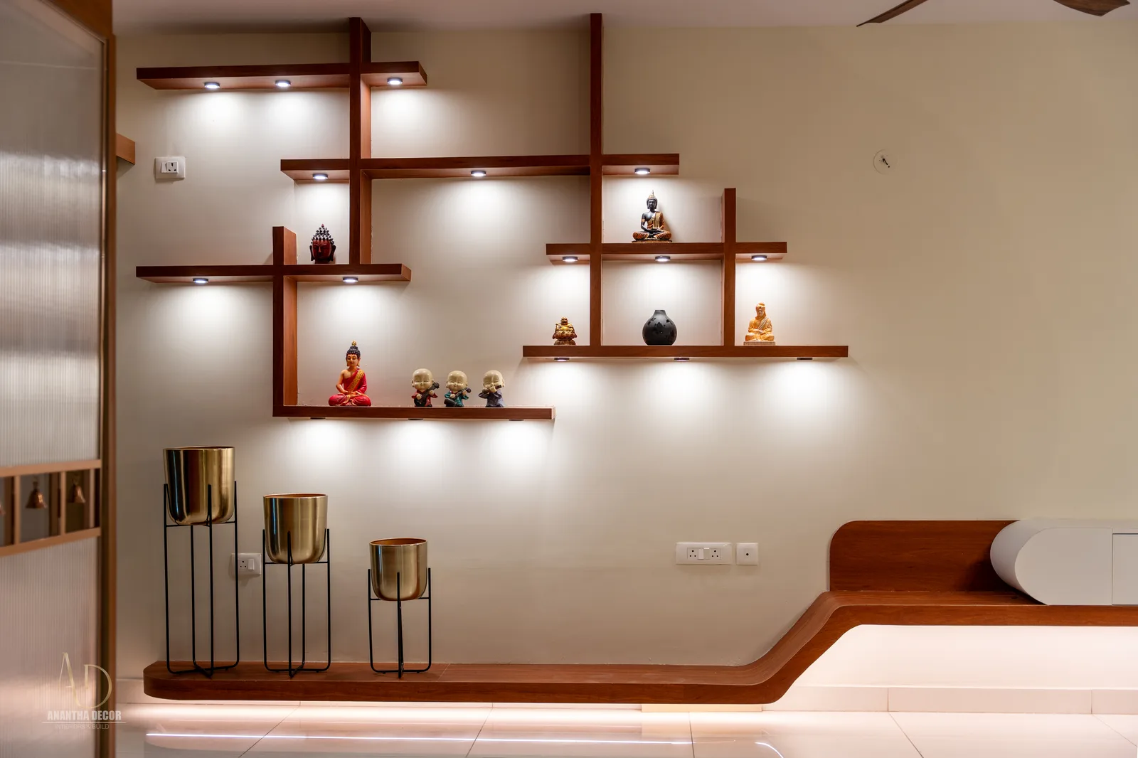 Architectural elevation of floating stepped display shelving