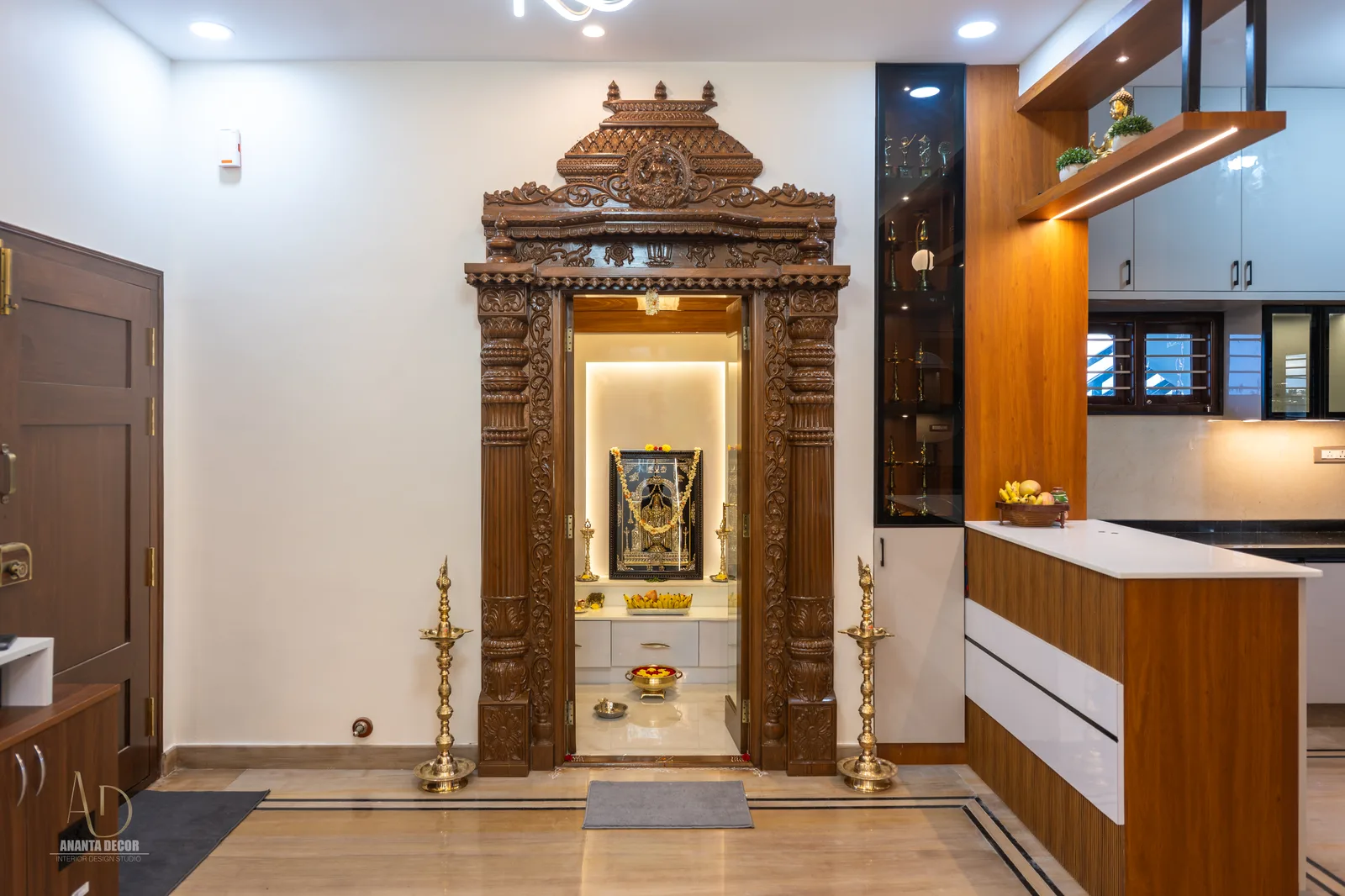 Hand-carved traditional teak temple gateway