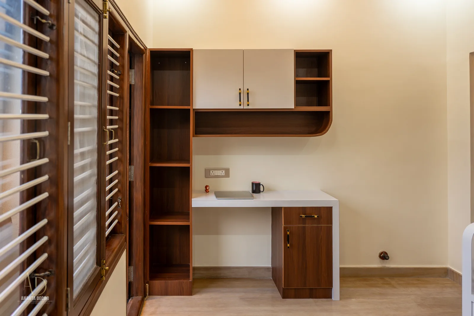 Second bedroom with vertical fluted arched headboard